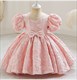 Jacquard verziertes Blumenmädchenkleid mit Puffärmeln