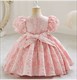 Jacquard verziertes Blumenmädchenkleid mit Puffärmeln