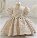 Jacquard verziertes Blumenmädchenkleid mit Puffärmeln