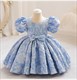 Jacquard verziertes Blumenmädchenkleid mit Puffärmeln