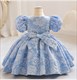 Jacquard verziertes Blumenmädchenkleid mit Puffärmeln