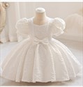 Robes de fillette en jacquard ornées, manches bouffantes