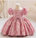 Robes de fillette en jacquard ornées, manches bouffantes