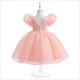 Organza rückenfreies Blumenmädchenkleid mit Puffärmeln