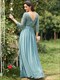 Elegantes Empire-Taille Großhandel Brautjungfernkleider mit langen Spitzenärmeln