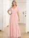 A Line Wholesale Bridesmaid Dresses With Deep V Neck Ruffles Sleeves