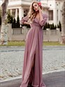  V-Neck Shiny Wholesale Evening Dresses With Long Sleeve