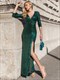 Großhandel Abend Party Kleid mit langem Ärmel glänzend V-Ausschnitt Pailletten