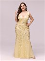 Vestidos de noche al por mayor para mujer de talla grande con lentejuelas y corte sirena