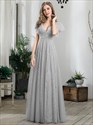 Vestidos al por mayor de doble escote en V, largo hasta el suelo y manga corta