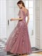 Romantic Shimmery V Neck Ruffle Sleeves Maxi Long Evening Gowns