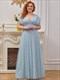 Plus Size Double V Neck Lace Evening Dresses With Ruffle Sleeves