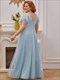 Plus Size Double V Neck Lace Evening Dresses With Ruffle Sleeves