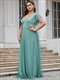 Plus Size Double V Neck Lace Evening Dresses With Ruffle Sleeves