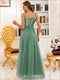 Pailletten Ärmelloses Abendkleid Großhandel Hohe Taille Tüll