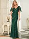 Fishtail Wholesale Party Dress Gorgeous V Neck Leaf-Sequined