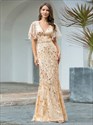 Fischschwanz Großhandel Partykleid Wunderschön V-Ausschnitt Blatt-Pailletten