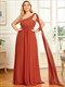 Long Evening Dresses One Shoulder Chiffon Ruffles Plus Size