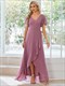 Wholesale Brautjungfernkleid V Neck High Low Ruffles Chiffon