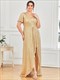 Deep V Neck Short Ruffles Sleeves A Line Wholesale Evening Dresses