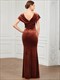 Deep V Neck A Line Wholesale Evening Dresses With Short Sleeves