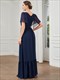 Simple V Neck Short Ruffles Sleeves A Line Wholesale Evening Dresses