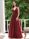 Wholesale Bridesmaid Dresses Fashion With Floral Appliques V Neckline A-Line Tulle
