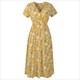 V-Neck Flutter Sleeve Tea Length Floral Print Dress With Belt