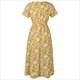 V-Neck Flutter Sleeve Tea Length Floral Print Dress With Belt