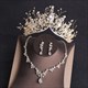 Rhinestone Crystal Gold Color Tiara Crown Earrings Necklace Wedding Bride Luxury Jewelry Set