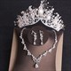 Rhinestone Crystal Gold Color Tiara Crown Earrings Necklace Wedding Bride Luxury Jewelry Set