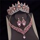 Sparkling Rhinestone Crystal Tiara And Bridal Jewelry Set - Pink