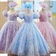 Girls Long Elegant Birthday Party Dress Pink Blue Formal Ball Gown