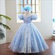 Girls Long Elegant Birthday Party Dress Pink Blue Formal Ball Gown