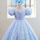 Girls Long Elegant Birthday Party Dress Pink Blue Formal Ball Gown