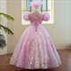 Girls Long Elegant Birthday Party Dress Pink Blue Formal Ball Gown