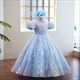 Girls Long Elegant Birthday Party Dress Pink Blue Formal Ball Gown