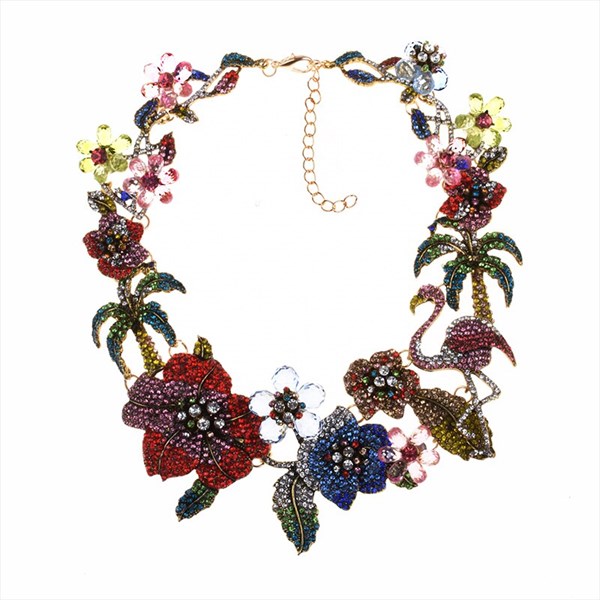 Collier Zara à Cristaux Rhinestone Floral - Bijou Statement Rare, Couleur Doré, Neuf Sans Emballage