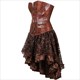 Women'S Gothic Steampunk Corsets Dress Leather Overbust Corset Bustier Top With Skirt Set Halloween Pirate Costume