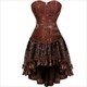Women'S Gothic Steampunk Corsets Dress Leather Overbust Corset Bustier Top With Skirt Set Halloween Pirate Costume
