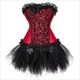 Overbust Corset Dress Tutu Skirt Showgirl Dance Costume Red Corset Top Lace Trim Corsets Dresses For Women Plus Size