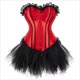 Overbust Corset Dress Tutu Skirt Showgirl Dance Costume Red Corset Top Lace Trim Corsets Dresses For Women Plus Size