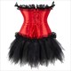 Overbust Corset Dress Tutu Skirt Showgirl Dance Costume Red Corset Top Lace Trim Corsets Dresses For Women Plus Size
