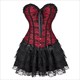Overbust Corset Dress Tutu Skirt Showgirl Dance Costume Red Corset Top Lace Trim Corsets Dresses For Women Plus Size