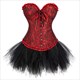 Overbust Corset Dress Tutu Skirt Showgirl Dance Costume Red Corset Top Lace Trim Corsets Dresses For Women Plus Size