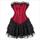 Overbust Corset Dress Tutu Skirt Showgirl Dance Costume Red Corset Top Lace Trim Corsets Dresses For Women Plus Size