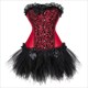 Overbust Corset Dress Tutu Skirt Showgirl Dance Costume Red Corset Top Lace Trim Corsets Dresses For Women Plus Size