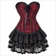 Overbust Corset Dress Tutu Skirt Showgirl Dance Costume Red Corset Top Lace Trim Corsets Dresses For Women Plus Size