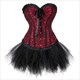 Overbust Corset Dress Tutu Skirt Showgirl Dance Costume Red Corset Top Lace Trim Corsets Dresses For Women Plus Size