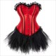 Overbust Corset Dress Tutu Skirt Showgirl Dance Costume Red Corset Top Lace Trim Corsets Dresses For Women Plus Size